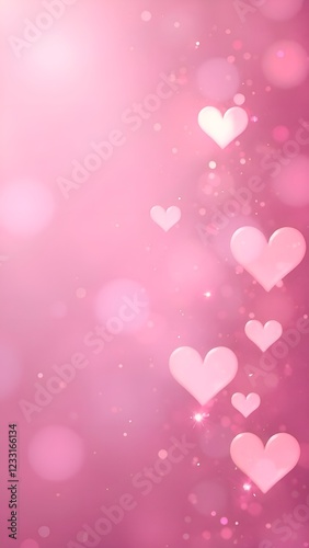 Vertical blured pink romantic background with bokeh hearts for Valentine's day