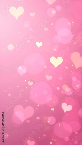 Vertical blured pink romantic background with bokeh hearts for Valentine's day