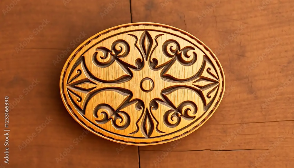 Intricate Wooden Circular Carving With Geometric Design Intricate Wooden Circular Carving With Geometric Design