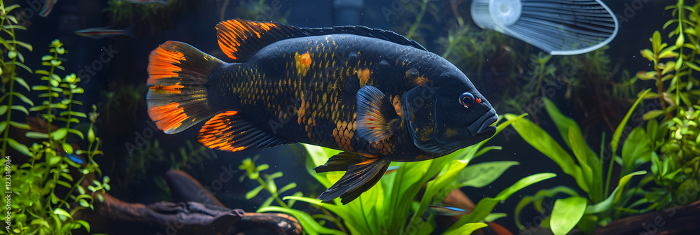 Oscar Fish in Well-Maintained Aquatic Environment – An Illustration of Detailed Care and Attention