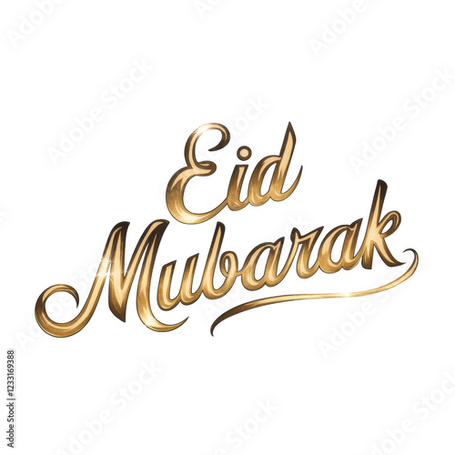 Eid Mubarak celebration text in elegant script with a golden design for festive decoration purposes