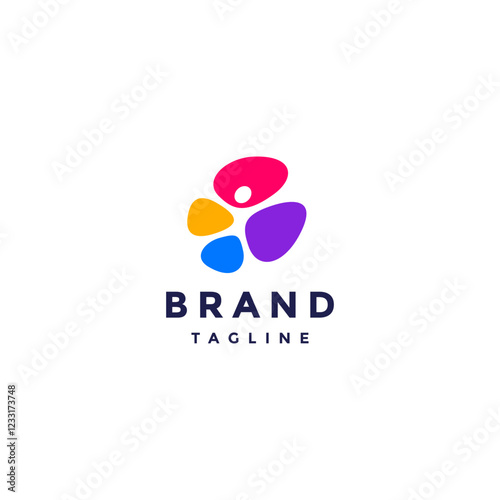 Fun Colorful People Bubbles Logo Design. Joyful People Silhouette Inside Colorful Bubbles Logo Design.