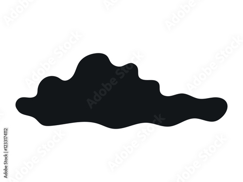 Black Silhouette of Cloud Isolated on White Background. Concept of Weather Art, Minimalist Style, Abstract Shape, Graphic Design Element, Sky Illustration