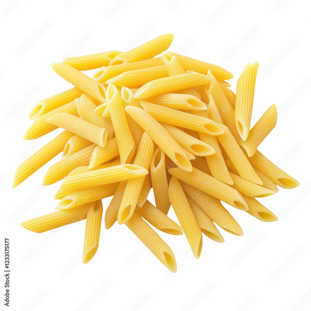 Uncooked Penne Pasta: A generous pile of uncooked penne pasta, the classic Italian pasta shape, ready to be cooked into a delicious meal. Uncooked Penne Pasta: A generous pile of uncooked penne pasta, the classic Italian pasta shape, ready to be cooked into a delicious meal.