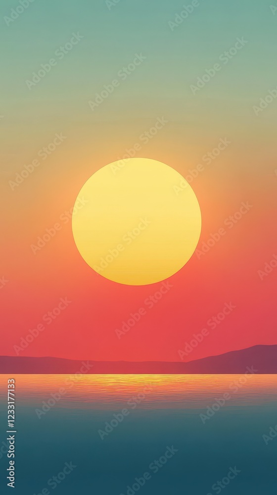 Serene Sunset Over Calm Ocean Waters And Distant Hills Serene Sunset Over Calm Ocean Waters And Distant Hills