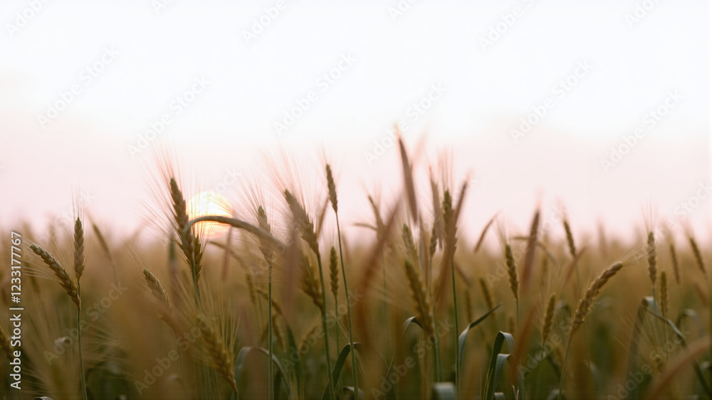 Obraz premium Wheat Field with Sunset, Agriculture Background