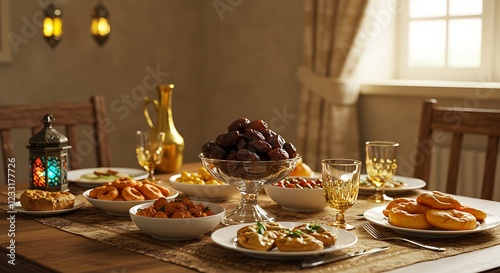 Warm Ramadan Feast: Dates, Pastries, and Golden Light