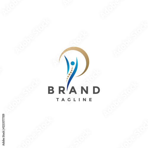 People Silhouette Lines And Spine Points Logo Design. People Spine And Arches Forming Initial Letter P Logo Design.