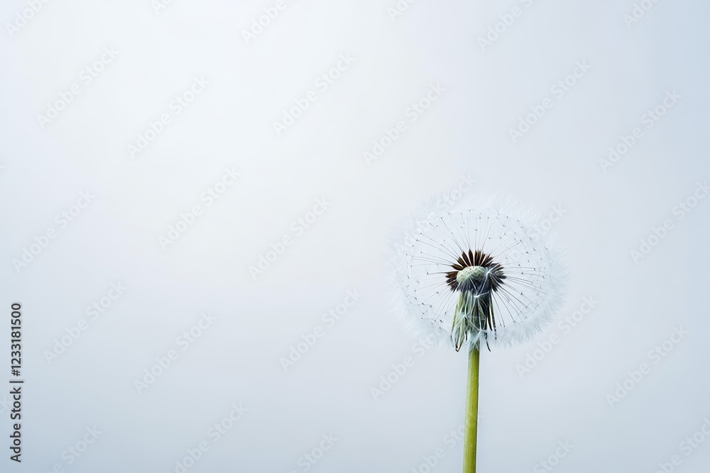 Fototapeta premium A bright yellow blossom perches on a green stalk over a pristine white background