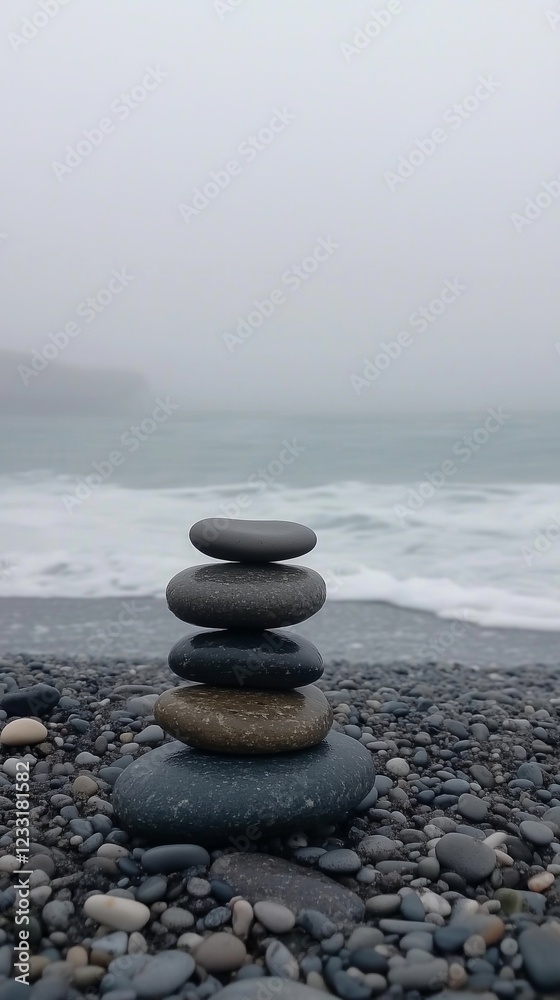 Cairns made of black stones by the sea. Stone balancers. Black smooth stones laid out in a pyramid on the pebbles by the sea coast. Cairns made of black stones by the sea. Stone balancers. Black smooth stones laid out in a pyramid on the pebbles by the sea coast.
