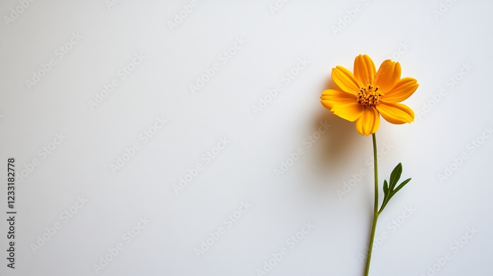Obraz premium An elegant single orange buttercup flower set against a clean white background, creating a fresh and minimalist botanical look