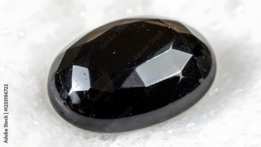 Black Gemstone, Oval Cut, Polished, Macro Photography Black Gemstone, Oval Cut, Polished, Macro Photography