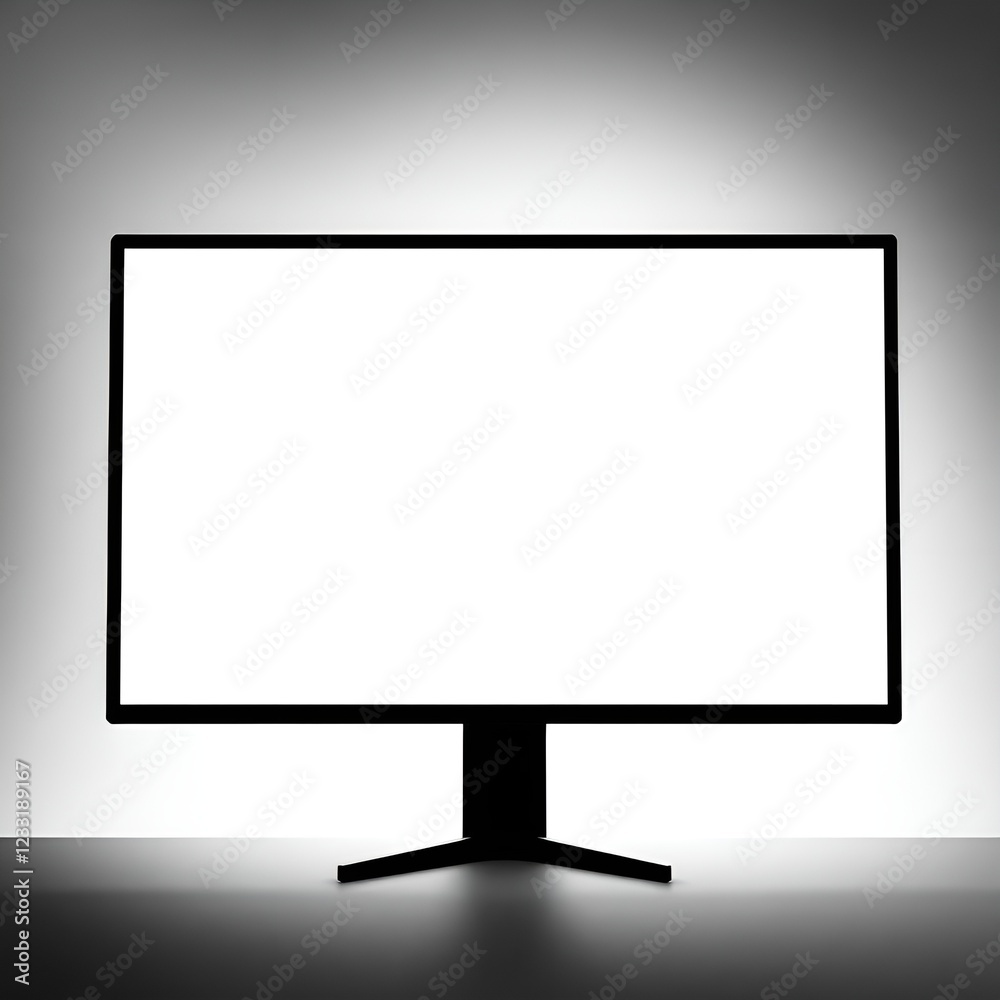Minimalistic desktop monitor mockup with blank screen, modern design, dark background, copy space Minimalistic desktop monitor mockup with blank screen, modern design, dark background, copy space