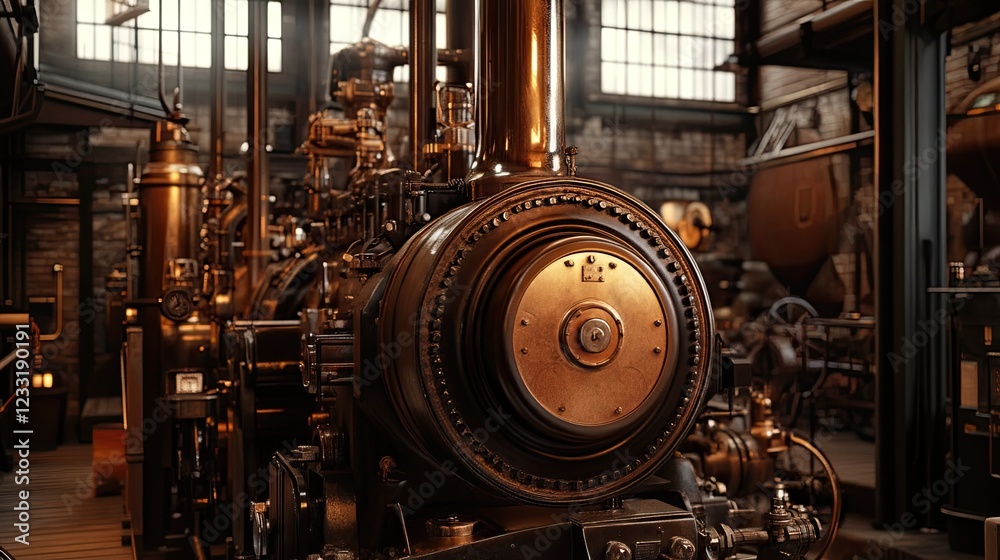 Fototapeta premium Intricate Steam Engine Machinery Detailed view in an Industrial Setting