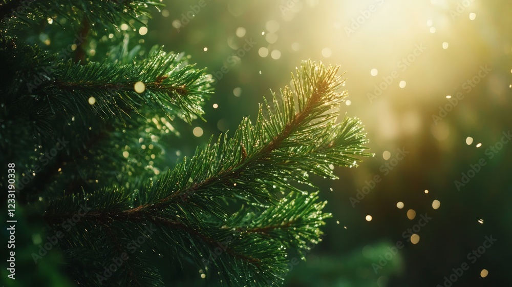 Glimmering Pine Branches in Sunlight with Soft Bokeh Effect Glimmering Pine Branches in Sunlight with Soft Bokeh Effect