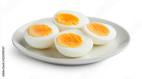 boiled eggs on  plate , isolated on white background