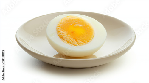 boiled egg on  plate , isolated on white background