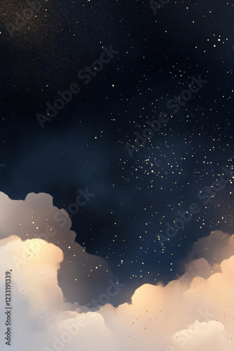 serene night sky filled with stars and soft clouds, evoking tranquility