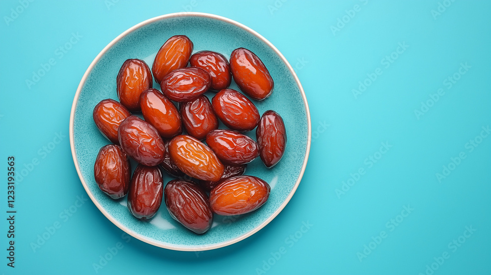 Obraz premium dates fruit on a plate , isolated on blue background 