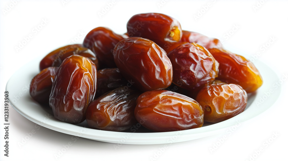 dates fruit on a plate , isolated on white background dates fruit on a plate , isolated on white background