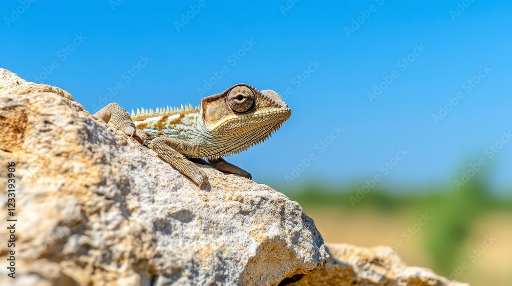 Close-Up of a Lizard on a Rock Against a Clear Blue Sky Close-Up of a Lizard on a Rock Against a Clear Blue Sky
