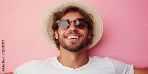 Young man enjoying summer vibes urban setting portrait bright colors relaxed viewpoint positive energy for lifestyle inspiration photo