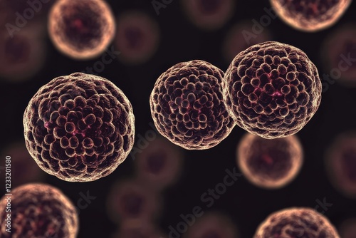 Close-up view of malignant cells revealed under the microscope. photo