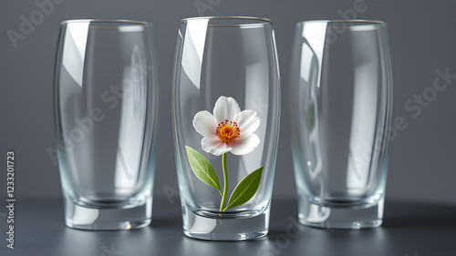 3d glass ellips with flower inside. Generative AI photo