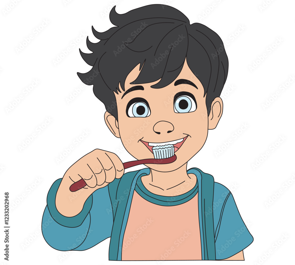 Cute Boy Brushing Teeth Outline. Cute Boy Brushing Teeth Fun Outline Page for Kids. isolated on white background. linear sketch. Cute Boy Brushing Teeth Outline. Cute Boy Brushing Teeth Fun Outline Page for Kids. isolated on white background. linear sketch.