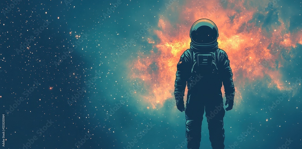 Solitary Astronaut Amidst Cosmic Nebula Solitary Astronaut Amidst Cosmic Nebula
