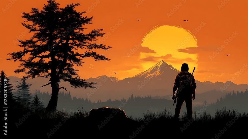 Sunset Mountain Landscape Silhouette Artwork Sunset Mountain Landscape Silhouette Artwork