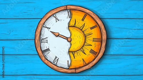 Wallpaper Mural Artistic Clock Showing Day and Night with Bright Colors on Blue Background Torontodigital.ca