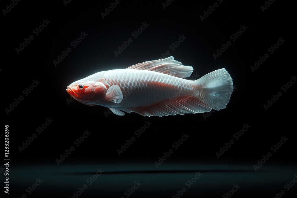Elegant White Asian Arowana Fish Swimming in Dark Water Elegant White Asian Arowana Fish Swimming in Dark Water