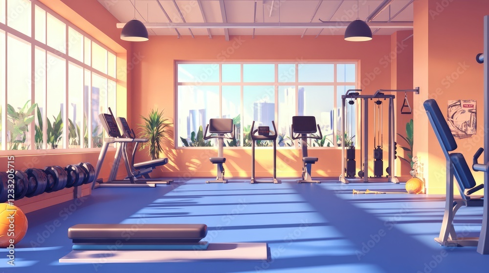 Obraz premium Interior of a comfortable sports club or fitness gym with exercise equipment
