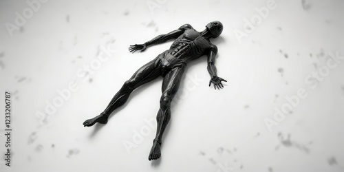 Dead body isolated in black on a white background , darkness, body, emptiness