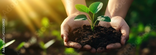 Nurturing New Life: Hands Holding a Young Plantling photo