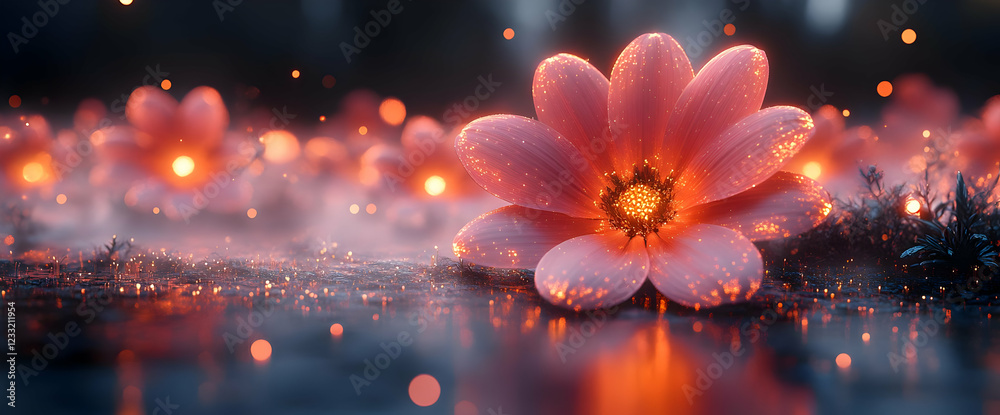 Glowing Pink Flower in Dark Fantasy Setting Glowing Pink Flower in Dark Fantasy Setting