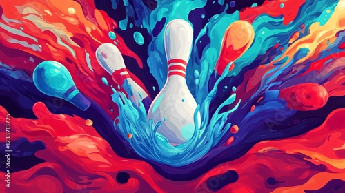 Vibrant Bowling Splash Vector Art for Sport Event Promotions and Bowling Alley Advertisements photo