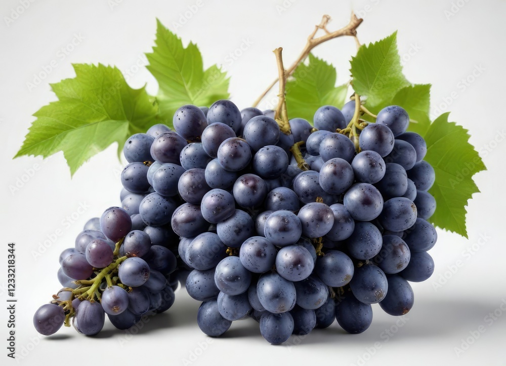 Naklejka premium Fresh blue grapes bunch isolated on white background, juicy, agriculture, vineyard