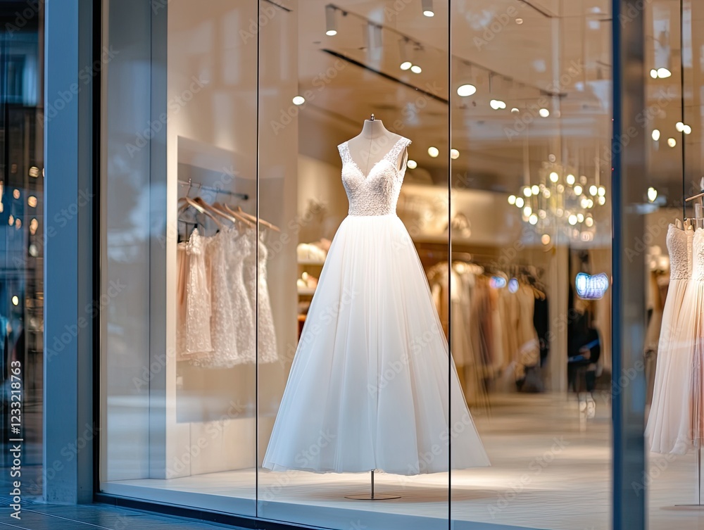 custom made wallpaper toronto digitalElegant bridal gown on display in a shop window with other gowns hanging on racks