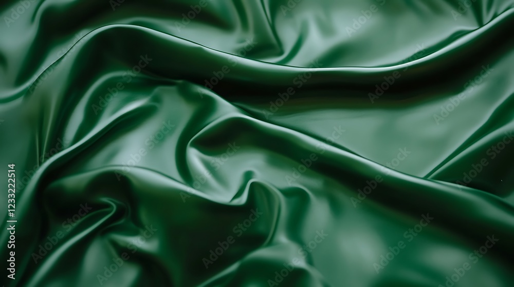 Fototapeta premium Dark Green Silk Draped Luxurious Fabric Texture