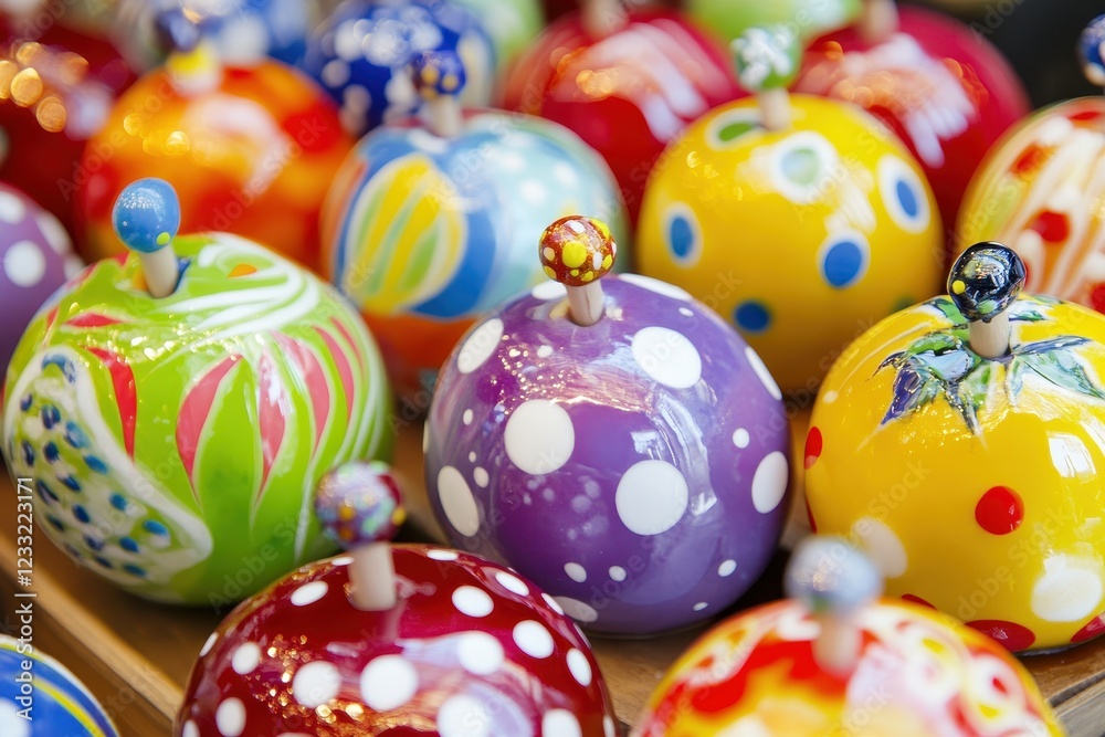 Hand-Painted Candy Apples with Unique Patterns and Colors Hand-Painted Candy Apples with Unique Patterns and Colors