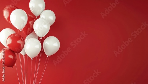 Red and White Balloons Against a Red Background: A Festive Celebration photo