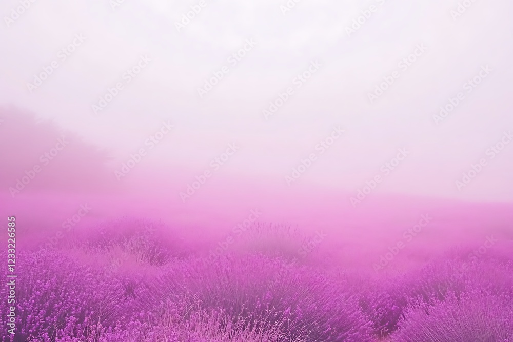 Misty Lavender Field in Soft Pink Hues Misty Lavender Field in Soft Pink Hues