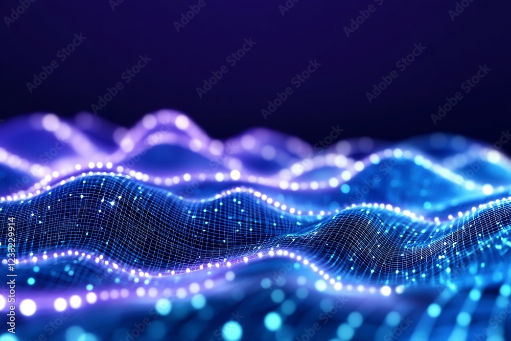Abstract digital waves, glowing network, dark background, tech concept Abstract digital waves, glowing network, dark background, tech concept