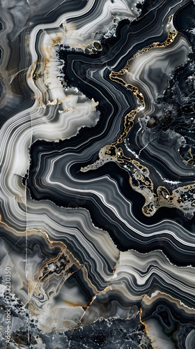 Wallpaper Mural Elegant Close-Up of Onyx Patterns Highlighting Natural Swirling Veins and Contrast Layers in Black, White, and Gray Torontodigital.ca