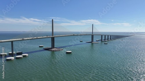 Sunshine Skyway Bridge At Saint Petersburg In Florida United States. Highway Road. Bridge Landscape. Freeway Road Scene. Sunshine Skyway Bridge At Saint Petersburg In Florida United States.