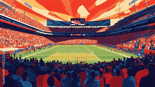 American Football Field Illustration for Sports Promotion in Flat Vector Style
