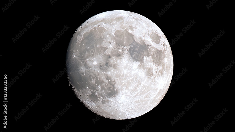 Full Moon Illuminated Against Dark Night Sky with Craters and Features Full Moon Illuminated Against Dark Night Sky with Craters and Features