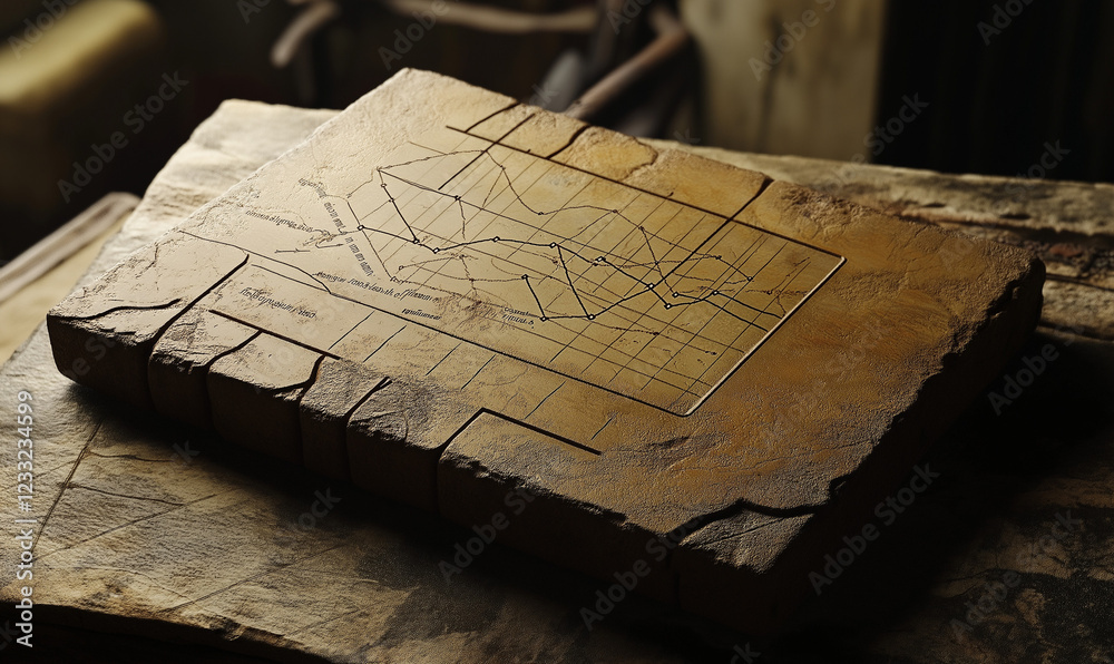 Naklejka premium A Pareto chart on a stone slab, designed with ancient UI elements for a timeless feel